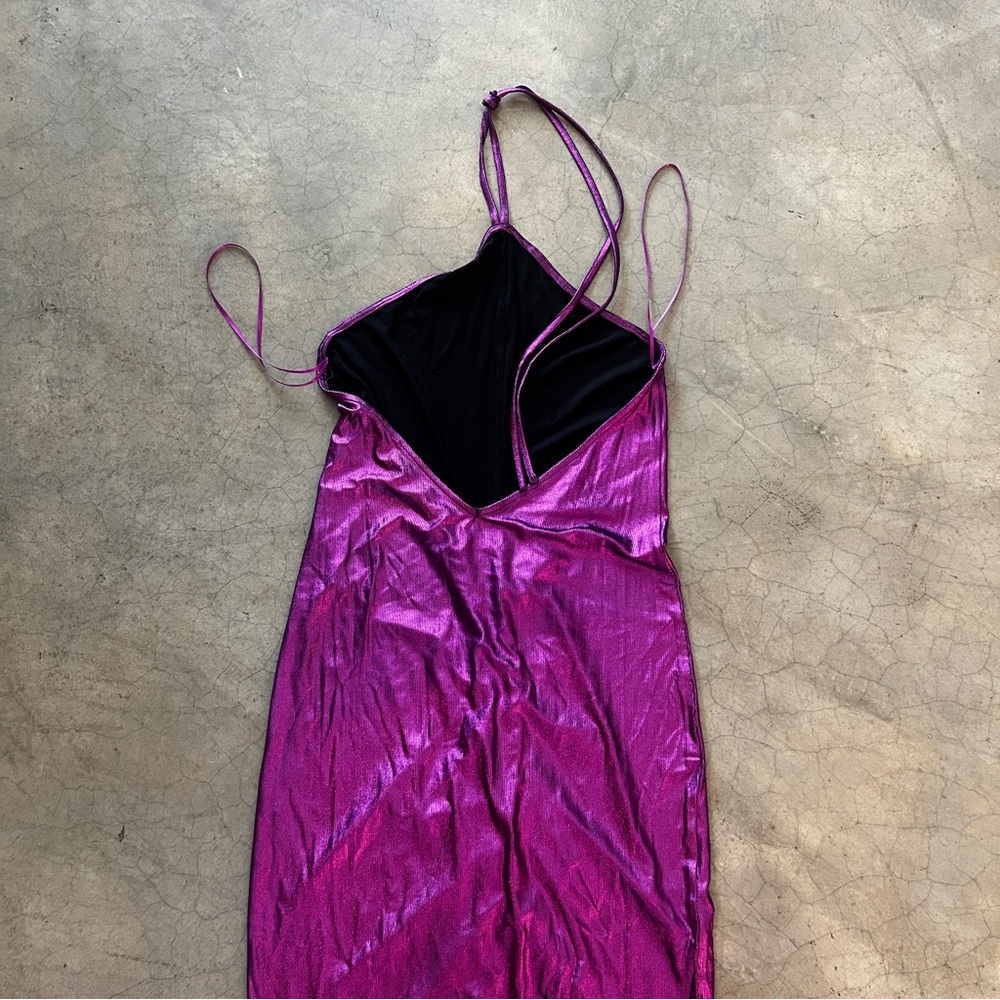 FLEUR DU MAL 💜 ruched draped liquid halter dress NWOT - Picture 5 of 8